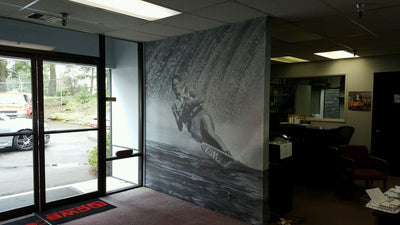 Custom printed office lobby wall mural by Ardor Printing