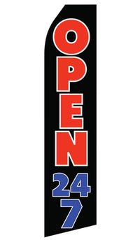 Open 24-7 econo feather flag, 16 ft, single-sided