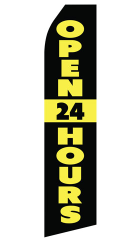 Open 24 Hours econo feather flag, 16 ft, single-sided