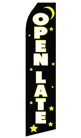 Open Late econo feather flag, 16 ft, single-sided, design 0160