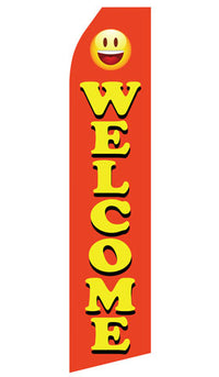 Orange Welcome econo feather flag, 16 ft, single-sided, design 1217