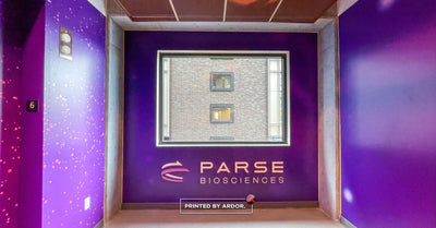 Parse Biosciences elevator lobby wall wrap by Ardor Printing, view 2