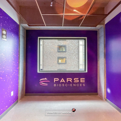 Parse Biosciences elevator lobby wall wrap by Ardor Printing, view 4