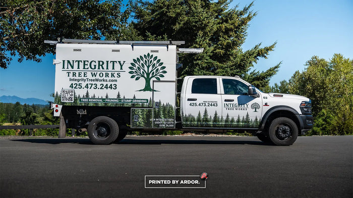 Partial truck wrap for Integrity Tree Works
