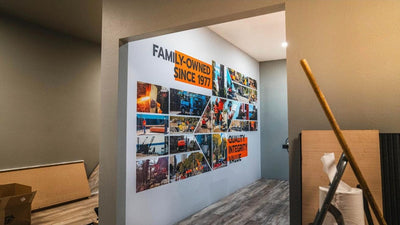 Pearson Drilling office wall wrap with a photo collage of company history by Ardor Printing, view 3