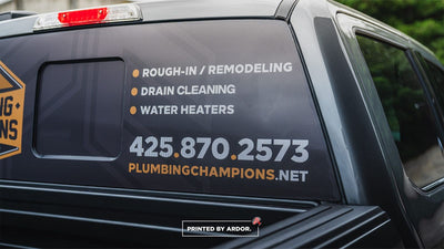 Plumbing Champions one-way vision perforated film on a truck rear window, view 2 by Ardor Printing