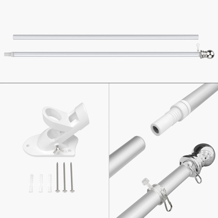 Pole flag hardware: two-piece pole, wall bracket and mounting screws