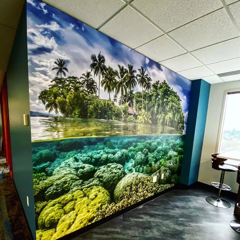 Canvas textured wall wrap we printed and installed for Tri Marine in Bellevue, WA