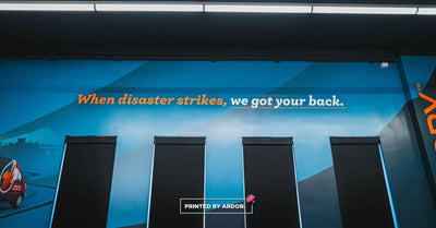 PureDry Restoration office wall wrap with core values and branding by Ardor Printing, view 2