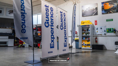 Pursuit Guest Experience feather flags and retractable banners by Ardor Printing, view 2