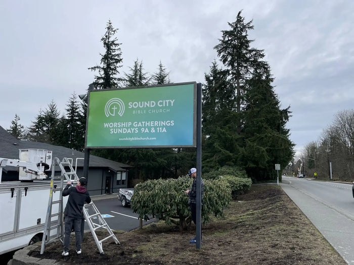 Pylon sign panel for Sound City Church
