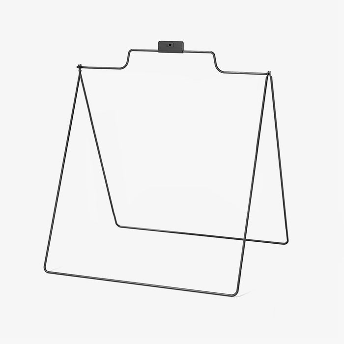 Black steel wire real estate A-frame with a rider clip at the top, shown without a sign