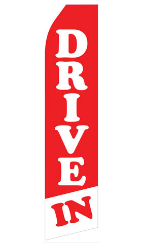 Red and White Drive In econo feather flag, 16 ft, single-sided