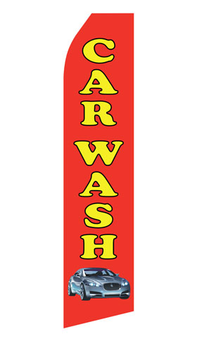 Red Car Wash econo feather flag, 16 ft, single-sided, design 0050