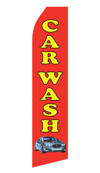 Red Car Wash econo feather flag, 16 ft, single-sided, design 0050