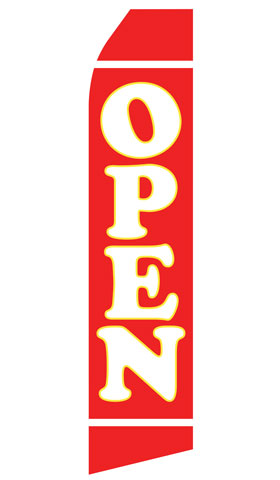 Red Open econo feather flag, 16 ft, single-sided