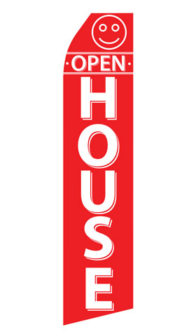 Red Open House econo feather flag, 16 ft, single-sided