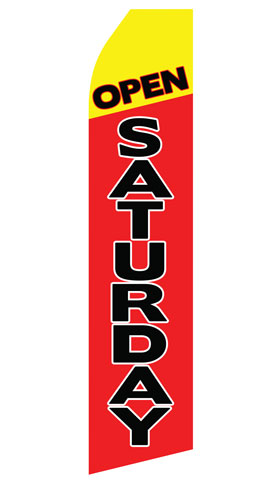 Red Open Saturday econo feather flag, 16 ft, single-sided