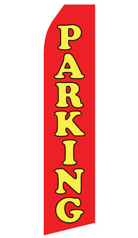 Red Parking econo feather flag, 16 ft, single-sided