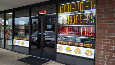 Restaurant window lettering and menu graphics by Ardor Printing