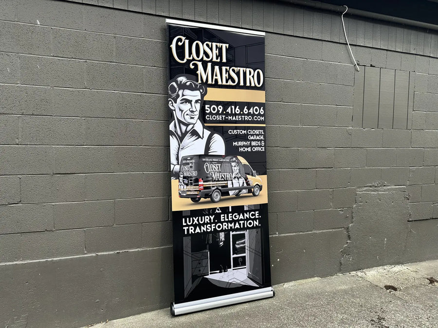 Retractable banner stand for Closet Maestro