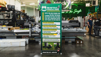 Seattle Tree Care retractable banner stand listing tree services by Ardor Printing, view 2