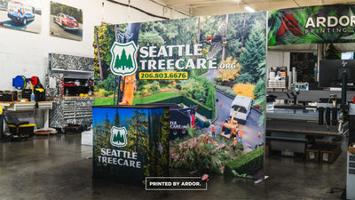 Seattle Tree Care tension fabric backdrop display with matching counter by Ardor Printing, view 2