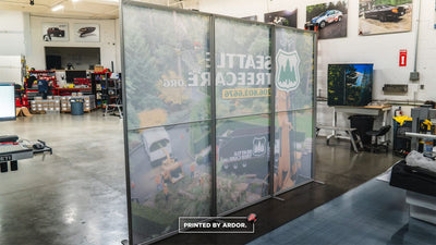 Seattle Tree Care tension fabric backdrop display with matching counter by Ardor Printing, view 4