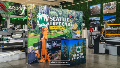 Seattle Tree Care tension fabric backdrop display with matching counter by Ardor Printing, view 5