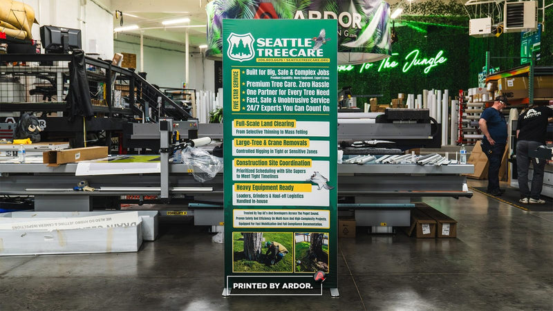 Seattle Tree Care tension fabric banner stand by Ardor Printing