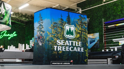 Seattle Tree Care custom printed tension fabric counter display by Ardor Printing, view 5