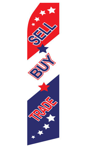 Sell, Buy, Trade econo feather flag, 16 ft, single-sided, design 0214