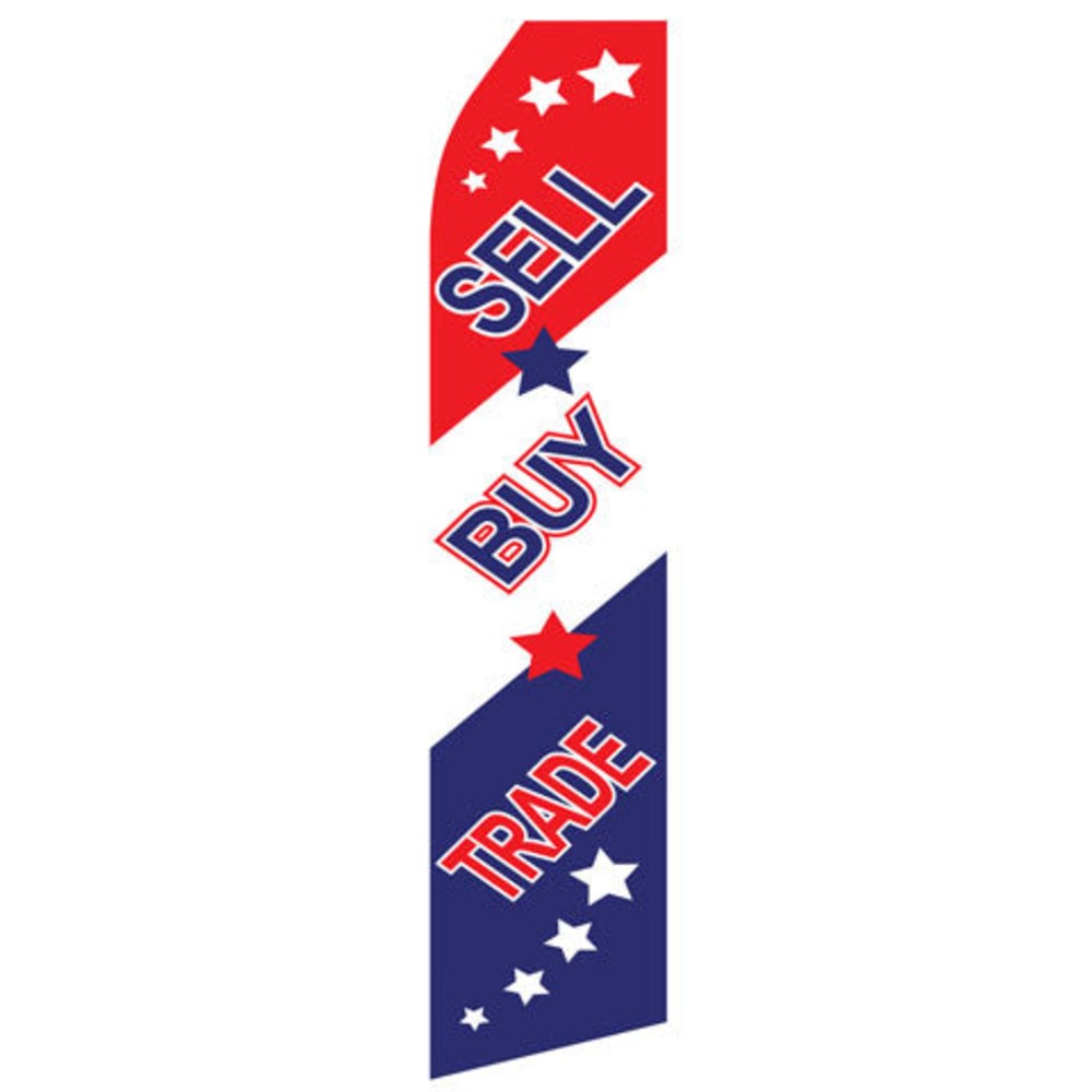 Sell, Buy, Trade econo feather flag, 16 ft, single-sided, design 0214