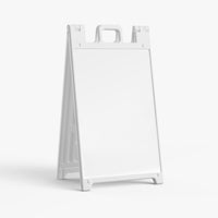 White Signicade plastic A-frame sidewalk sign stand with recessed 24 x 36 inch sign areas, no graphics