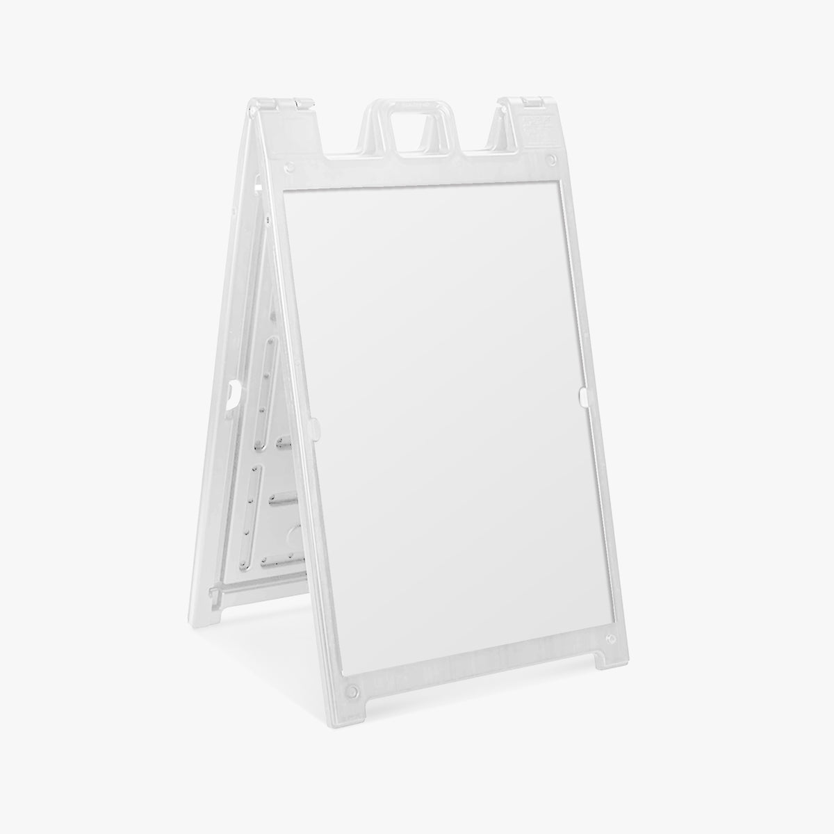White Signicade Deluxe plastic A-frame sidewalk sign stand with blank 24 x 36 inch panels