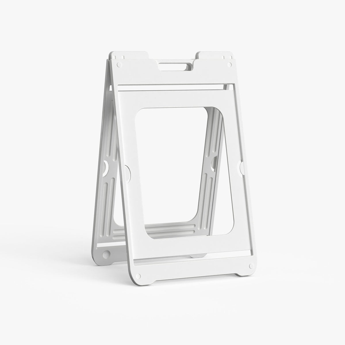 White SimpoSign II plastic A-frame with open 22 x 28 inch drop-in sign frames, no graphics