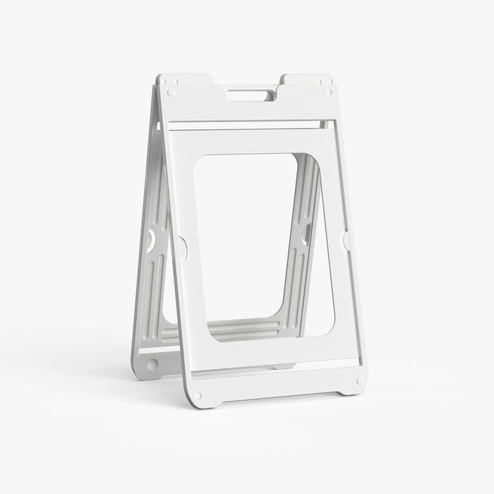 White SimpoSign II plastic A-frame with open 22 x 28 inch drop-in sign frames, no graphics