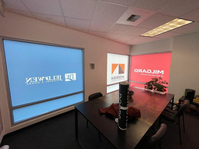 Sound View Window and Door storefront window graphics with brand logos, view 5 by Ardor Printing