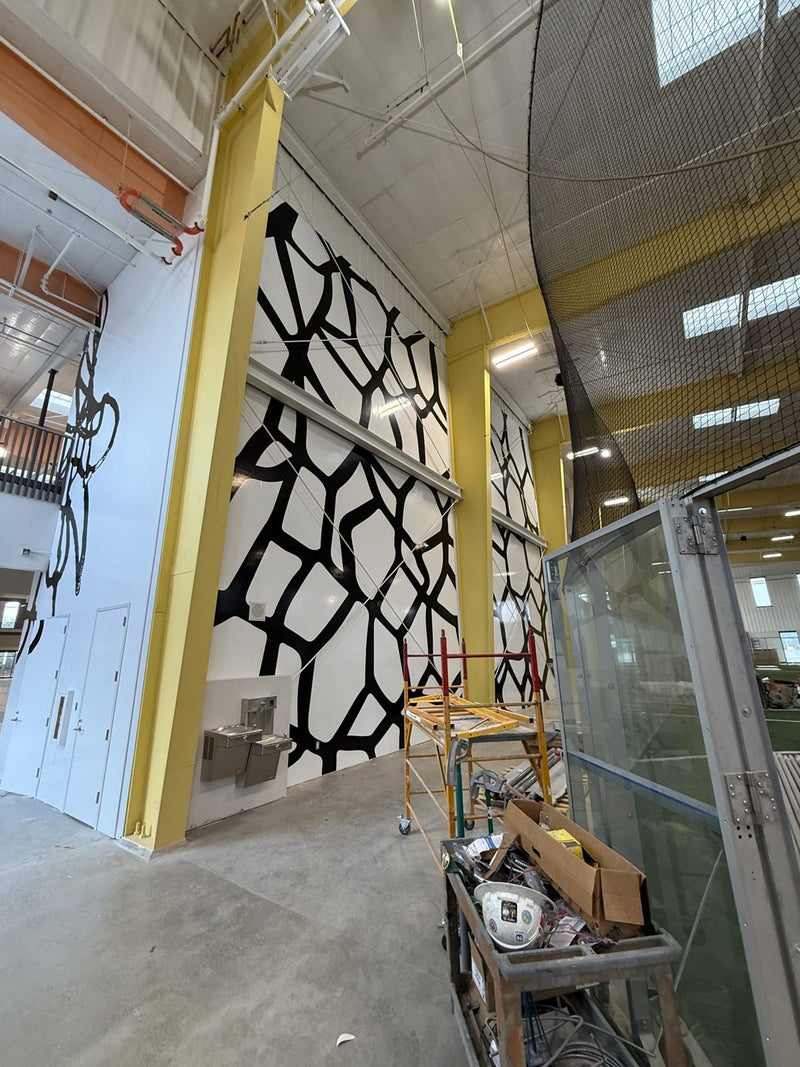 Custom black and red wall graphics in a sports training facility by Ardor Printing