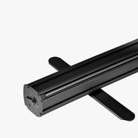 Black aluminum base of the 33 x 81 inch standard retractable banner stand with rotating feet