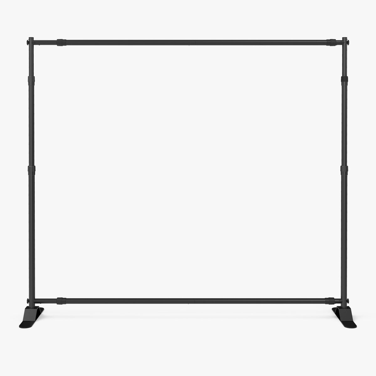 Adjustable step and repeat backdrop stand frame assembled on two weighted feet, no graphic