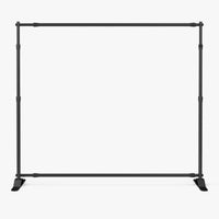 Adjustable step and repeat backdrop stand frame assembled on two weighted feet, no graphic