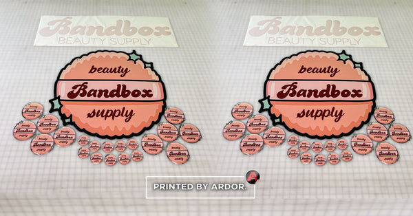 Bandbox Beauty Supply logo sticker sheets printed by Ardor Printing
