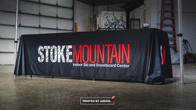 Stoke Mountain custom printed table cover by Ardor Printing, view 2