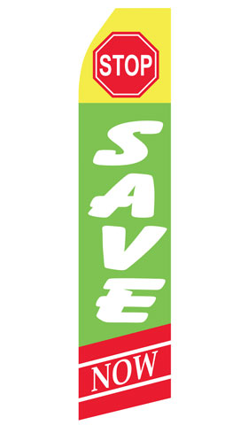 Stop Save Here econo feather flag, 16 ft, single-sided, design 1503