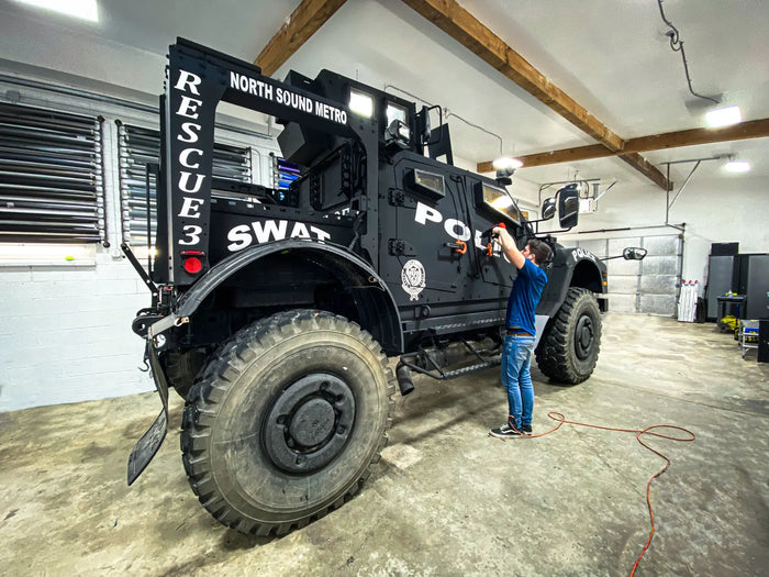 Armored SWAT rescue truck reflective graphics