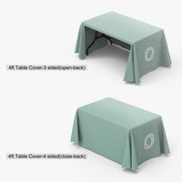 4ft table throw, 3 sided open back and 4 sided closed back compared