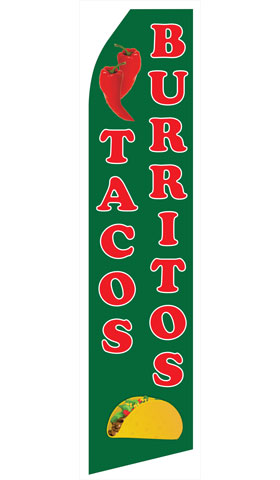 Tacos and Burritos econo feather flag, 16 ft, single-sided, design 0605