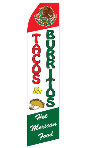 Tacos and Burritos econo feather flag, 16 ft, single-sided, design 1416