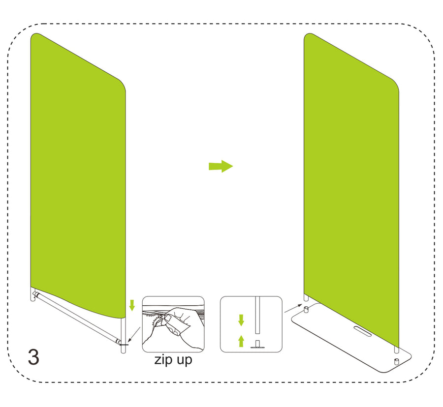 Tension fabric stand assembly step 3: slide the fabric graphic over the frame
